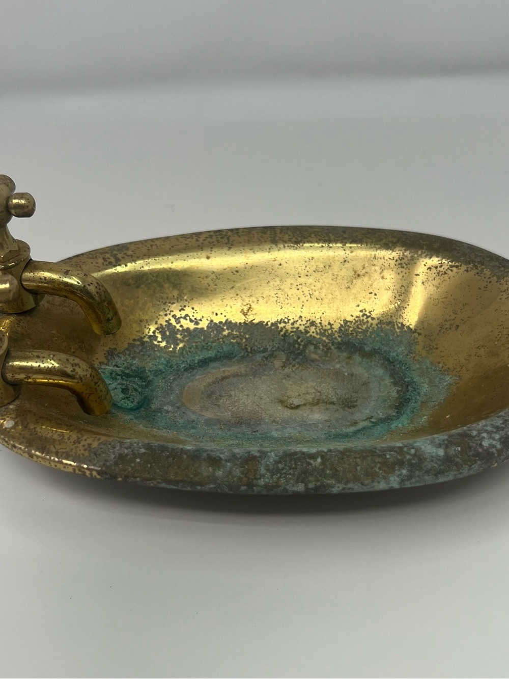 Vintage Solid Brass Footed Bath Soaker  Tub Soap Trinket Dish W/age-Patina